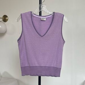 Lilac v neck sleeveless top with purple sparkle stripe. Size medium, vintage